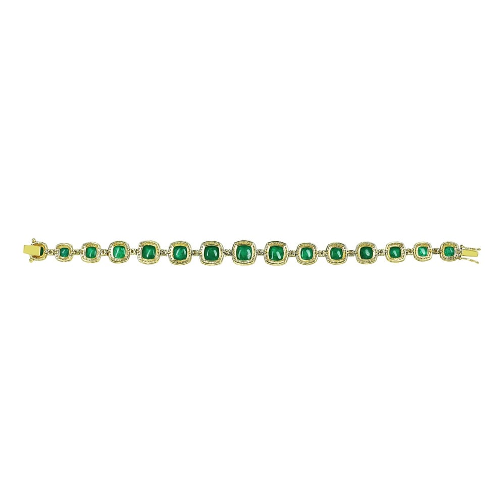 Emerald Colour Stone Bracelet with Diamond Halos in Open Settings